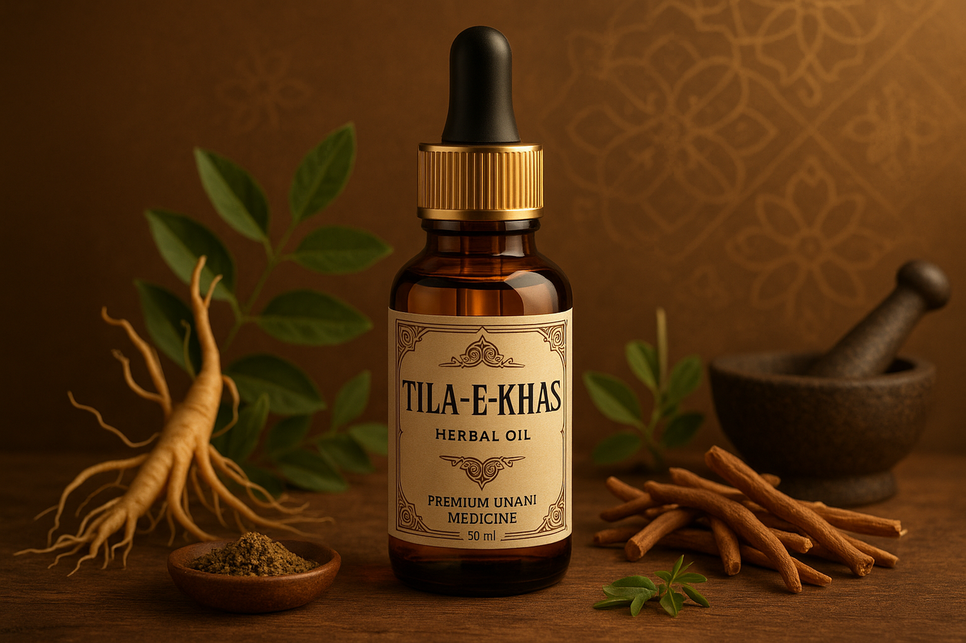 Tila-e-Khas is a traditional Unani herbal formulation, applied topically to support male sexual health. its oil like sinus oil